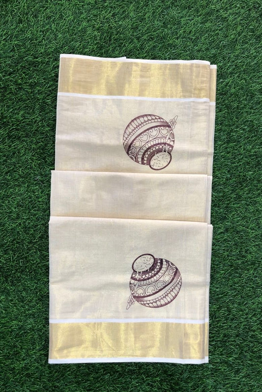 Kerala Tissue Kasavu set Saree With Butter Pot Motif-VS150