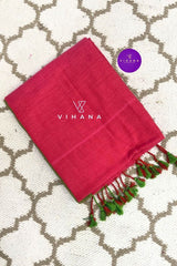 Pink Peach Khadi Cotton Saree with Green Border