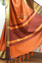 Rust Orange Banarasi Katan Silk Check Design Saree with Burgundy Border