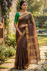 Brown Maheswari Katan Silk Saree
