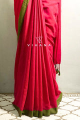 Pink Peach Khadi Cotton Saree with Green Border