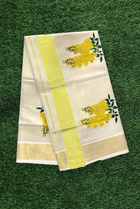 Kerala Tissue Set saree with Kanikonna Floral Design