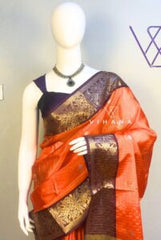 Orange Banarasi Khatan Semi Silk Saree