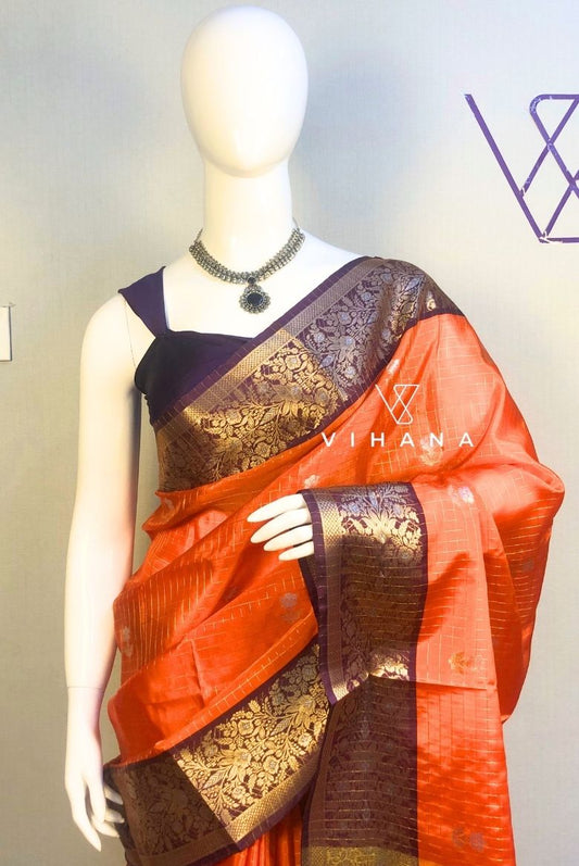 Orange Banarasi Katan Semi Silk Saree
