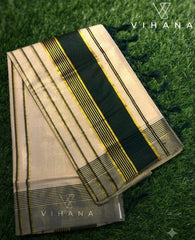 Green & Golden Kasavu Border Kerala Tissue Set Saree with Blouse-VS368