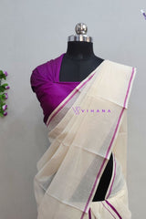 Puliyilakara Set Mundu with Magenta Kara