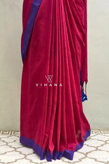 Rani Pink Khadi Cotton Saree with Blue and Violet Border