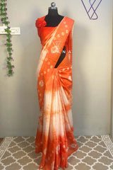 Orange White Kota Silk Tie and Dye Bandni Print Saree