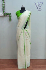 Parrot Green Puliyilakara Set Saree