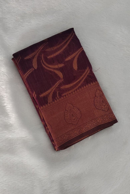 Regal Purple Semi Banarassi Silk Saree