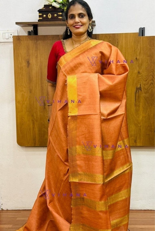 Rust Orange Maheswari Semi Silk Saree