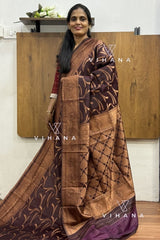 Rich Chocolate Brown Semi Banarassi Silk Saree