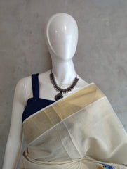 Golden Tissue Set Saree with Floral Bouquet Embroidery-VS079