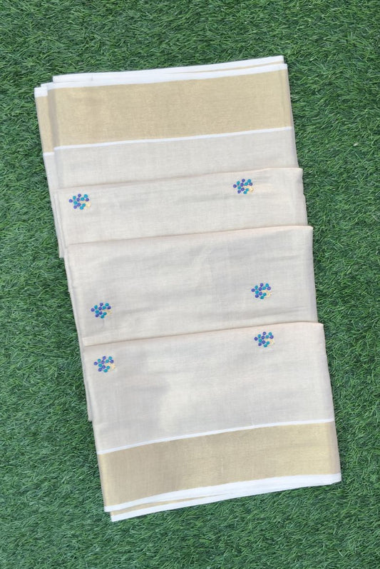 Golden Tissue Set Saree with Floral Bouquet Embroidery