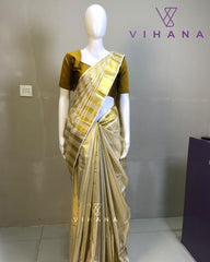 Golden Tissue Set Saree (2595) off White & Golden Color