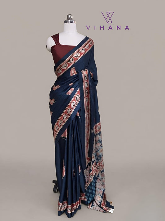 Premium Gajji Modal Silk Saree – Navy Blue Color-VS527