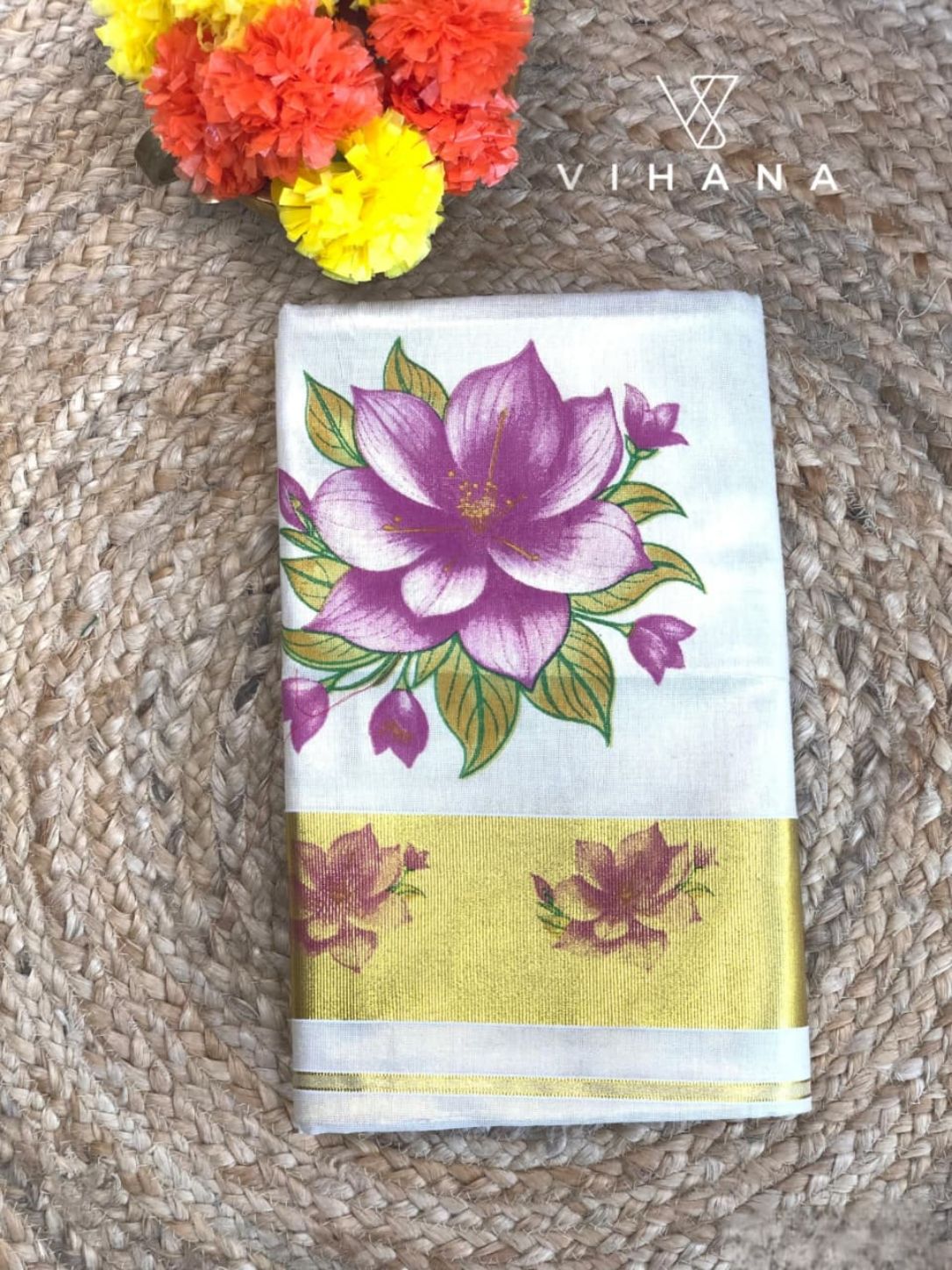 Golden Tissue Kerala Set Saree - VS404