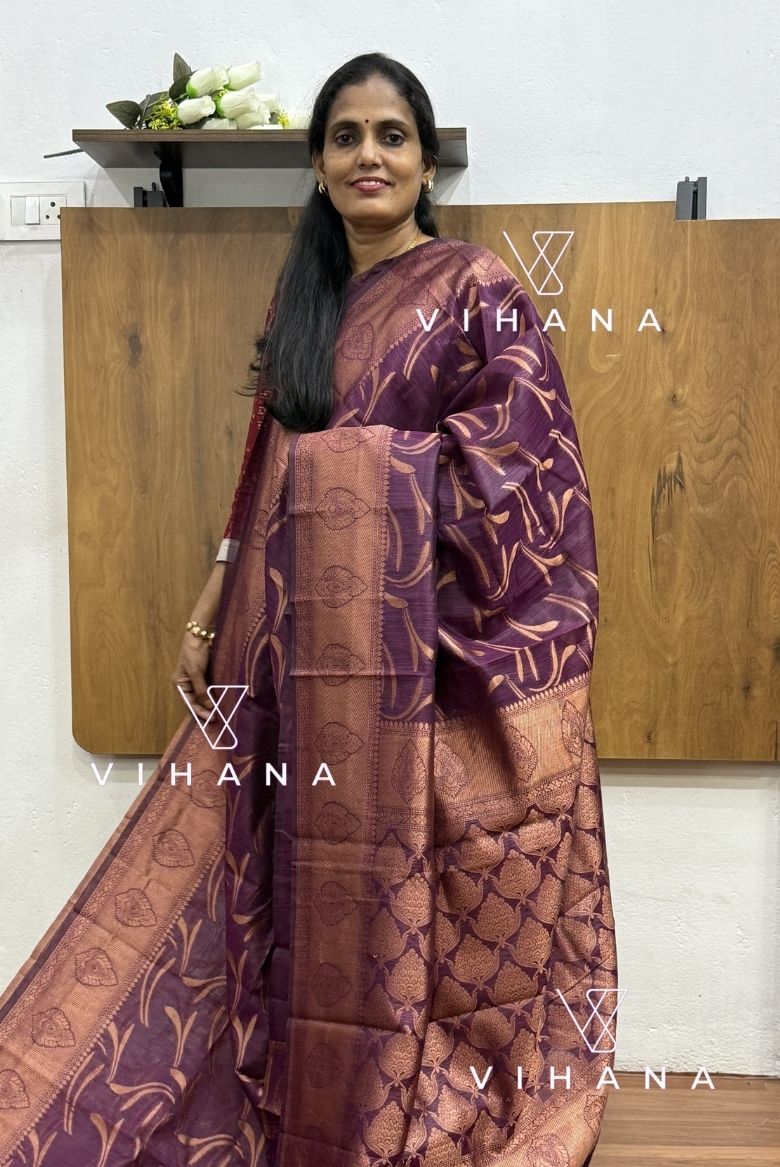 Regal Purple Semi Banarassi Silk Saree