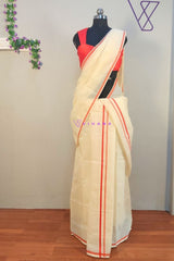 Kerala Cotton Set Mundu with Orange Kara