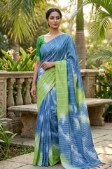 Blue Green Kota Silk Tie and Dye Bandni Print Saree