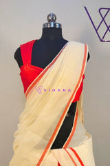 Kerala Cotton Set Mundu with Orange Kara