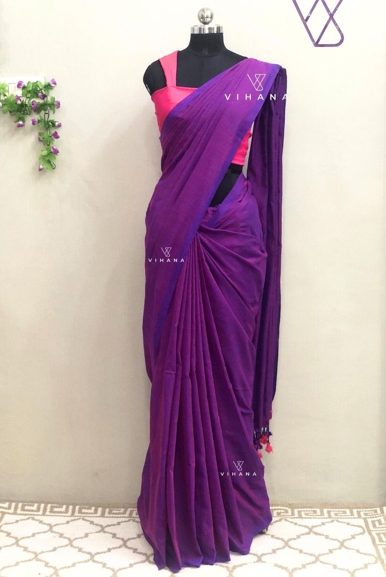 Purple Khadi Cotton Saree