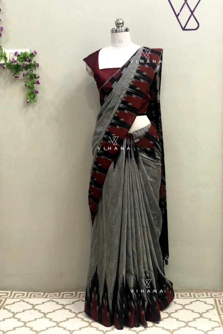 Grey Sambalpuri Cotton Saree