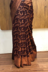 Rich Chocolate Brown Semi Banarassi Silk Saree