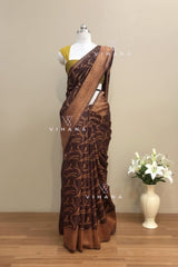 Rich Chocolate Brown Semi Banarassi Silk Saree
