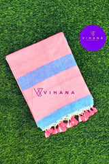 Soft Pink with Multicolor Stripes Premium Cotton Saree
