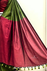 Olive Green Khadi Cotton Saree