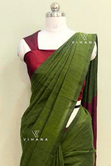 Olive Green Khadi Cotton Saree