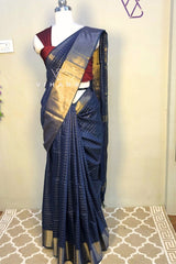 Navy Blue Kota Mini Check Mangalagiri Silk