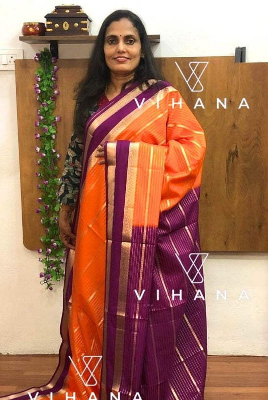 Orange Semi Mysore Crepe Silk Saree