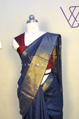 Navy Blue Kota Mini Check Mangalagiri Silk
