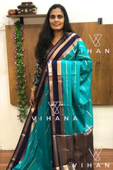 Ocean Teal-Blue Semi Mysore Silk Saree