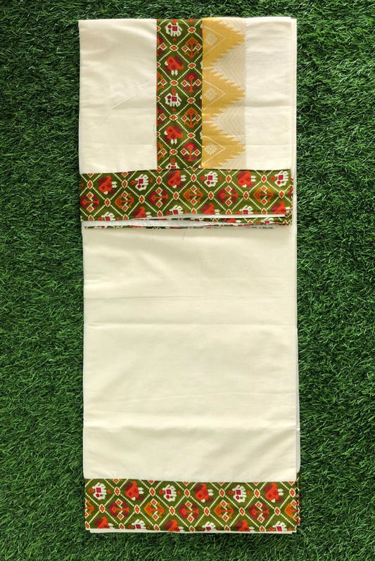 Traditional Kerala Cotton Set Saree with Kalamkari Borders