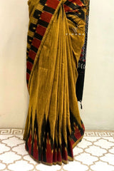 Mustard Yellow Sambalpuri Cotton Saree