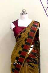 Mustard Yellow Sambalpuri Cotton Saree