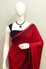 Elegant Red Semi Modal Crepe Silk Saree