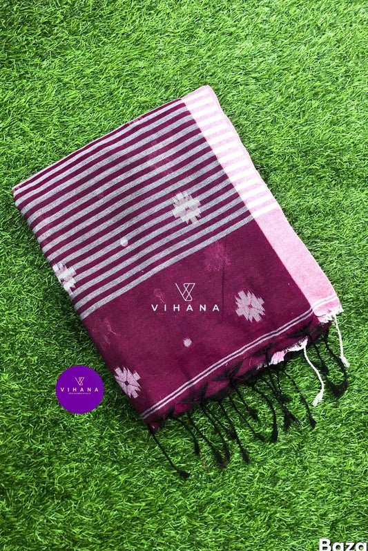Magenta Bengal Cotton Saree