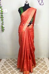 Orange Kota Silk Weaving Saree