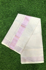 Rose Gold Checkered Kerala Tissue Set Saree