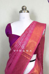 Pink Kota Silk Jaquard Weaving Bhagalpur Saree