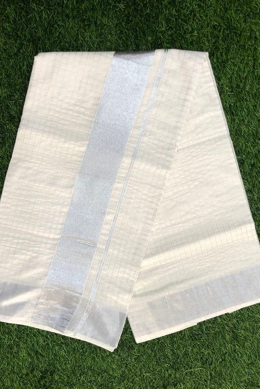 Silver Checkered Kerala Cotton Saree