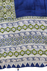 Electric Blue Modal Satin Silk Saree with Traditional Ajrakh Print