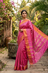 Pink Kota Silk Jaquard Weaving Bhagalpur Saree