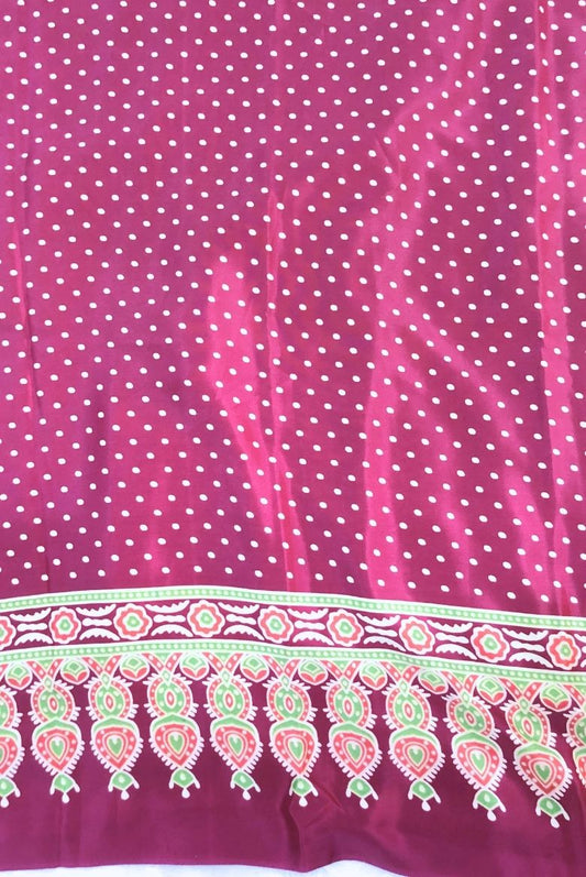 Vibrant Magenta Bindi Polka Dots Print Semi Modal Crepe Silk Saree