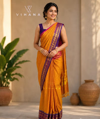 Pure Chettinad Cotton Check Zari Border Orange Color
