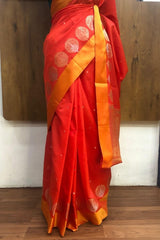 Orange Banarasi Katan Silk Saree